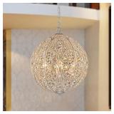 $324 CRISTAL 16.9 IN. W 6-LIGHT ANTIQUE SILVER CRY