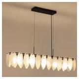 5-LIGHT BLACK AND FROSTED GLASS LEAF LINEAR CHANDE