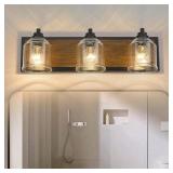 MODERN 23 IN. 3-LIGHT BLACK AND DARK WOOD GRAIN VA