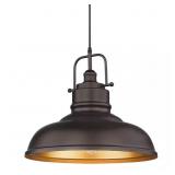 1-LIGHT OIL RUBBED BRONZE LARGE SHADED PENDANT LIG
