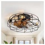 19 IN. INDOOR BLACK CAGED CEILING FAN WITH METAL L