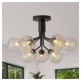 $190 CEDER 9-LIGHT 23.2 IN.W MATTE BLACK SEMI FLUS