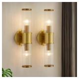 17.7 IN. 2-LIGHT GOLD WALL SCONCE WITH CYLINDER GL