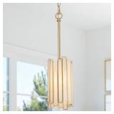 $110 MODERN GOLD 1-LIGHT DRUM PENDANT LIGHT WITH T