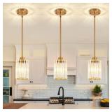 $160 3-LIGHT GOLD MODERN PENDANT LIGHT WITH CRYSTA