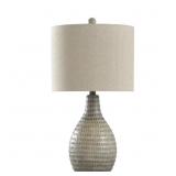25.5 IN. FRENCH OAK TABLE LAMP WITH WHITE HARDBACK