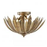 15 IN. 3-LIGHT ANTIQUE GOLD LEAF SEMI-FLUSH MOUNT