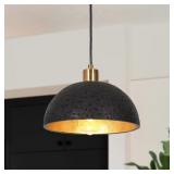 1-LIGHT BLACK AND PLATED GOLD PENDANT LIGHT WITH T