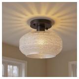 9.5 IN. 1-LIGHT BLACK BOWL GLASS SEMI FLUSH MOUNT