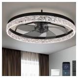 20 IN. INDOOR BLACK CRYSTAL CEILING FAN WITH LIGHT