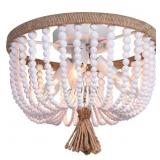 LILLIAN 12 IN. 3-LIGHT BOHO WHITE BEADED FLUSH MOU