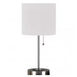 17 IN. BRUSHED NICKEL TABLE LAMP WITH POWER OUTLET