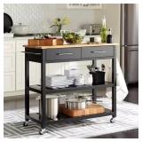 $201 GLENVILLE BLACK ROLLING KITCHEN CART WITH BUT