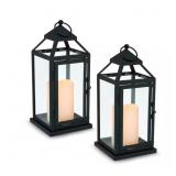 (SET OF 2) BLACK METAL LANTERNS 3 IN. X 4 IN. LED