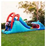 $300 HAPPY HOP SHARK ATTACK DOUBLE SLIDE INFLATABL