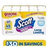 SCOTT 1000 TOILET PAPER 1,000 SHEETS/ROLL, 45 TOIL