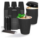 12OZ 90PACK COMPOSTABLE PAPER CUPS WITH LIDS & STR