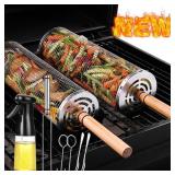 ROLLING GRILLING BASKETS FOR OUTDOOR GRILL BBQ NET
