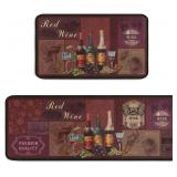 2 PIECE RED WINE KITCHEN RUG SET, WINE GLASSES KIT