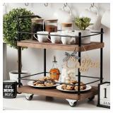 THYLE MINI WOOD COFFEE BAR CART WITH ROTATING WHEE