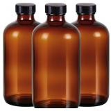 3 PACK,16 OZ AMBER GLASS BOTTLES BOSTON ROUND SAMP