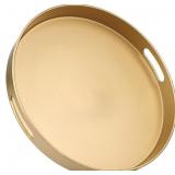 ROUND GOLD DECORATIVE SERVING TRAY WITH HANDLES, 1