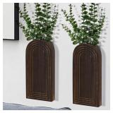 DNNNII 2 PACK WOODEN WALL VASE SET - DARK BROWN FI
