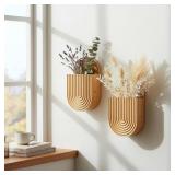 WOODEN WALL VASE SET OF 2, BAMBOO BOHO WALL DECOR