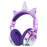 QEARFUN KIDS UNICORN BLUETOOTH HEADPHONES, 60H PLA