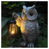 GARDEN STATUES, OWL OUTDOOR FIGURINES DECORATED WI