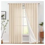 JINCHAN LINED LINEN CURTAINS PRIVACY BACK TAB 50X8