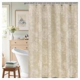 BEIGE FLORAL SHOWER CURTAIN 72X72, LIGHTWEIGHT FAU