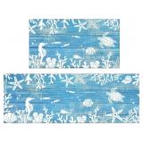 OCEAN KITCHEN RUGS SET OF 2 NON-SKID WASHABLE FOR
