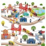 TINY LAND 110PCS WOODEN TRAIN SET, TOY TRAIN WITH