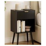 BLACK FLUTED NIGHTSTAND, MODERN BEDSIDE TABLE WITH