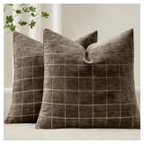 MIULEE BROWN PLAID DECORATIVE FALL THROW PILLOW CO