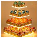 YESTBUY CUPCAKE STAND WITH YELLOW LED LIGHTS, 4 TI