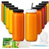 RUCKAE 16OZ 10 PACK JUICE BOTTLES, GLASS BOTTLES W