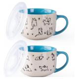 AMORARC 32 OUNCES CERAMIC SOUP MUGS WITH LIDS AND