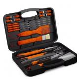 18-PIECE STAINLESS STEEL WOOD BBQ GRILL TOOL SET