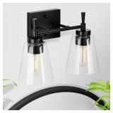MATTE BLACK 2-LIGHT MODERN VANITY LIGHT WITH CLEAR