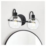 BLACK 2-LIGHTS WALL SCONCE LIGHTING WITH SEEDED GL