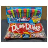 1 LOT OF WATER BALLOOMS/1-DUM-DUM LOLIPOPS 500 POP