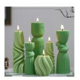 6 PACK PILLAR GREEN ABSTRACT CANDLES
