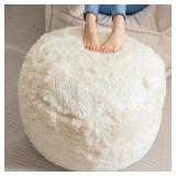 HIGOGOGO ROUND STUFFED POUF OTTOMAN, LONG FAUX FUR