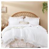 LITANIKA 7PCS FULL RUFFLED WHITE COMFORTER SET WIT