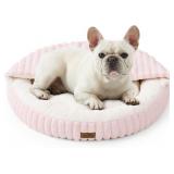 SMALL DOG BED WITH HOODED BLANKET, ROUND FLUFFY AN