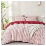 KING SIZE COMFORTER SET BRICK RED STRIPED SOFT WAS