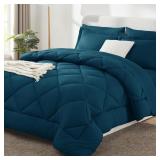 COZYLUX QUEEN COMFORTER SET WITH SHEETS LYONS BLUE