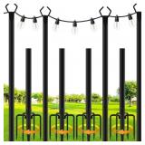 SINLEY 4 PACK STRING LIGHT POLES,10 FT METAL POLES